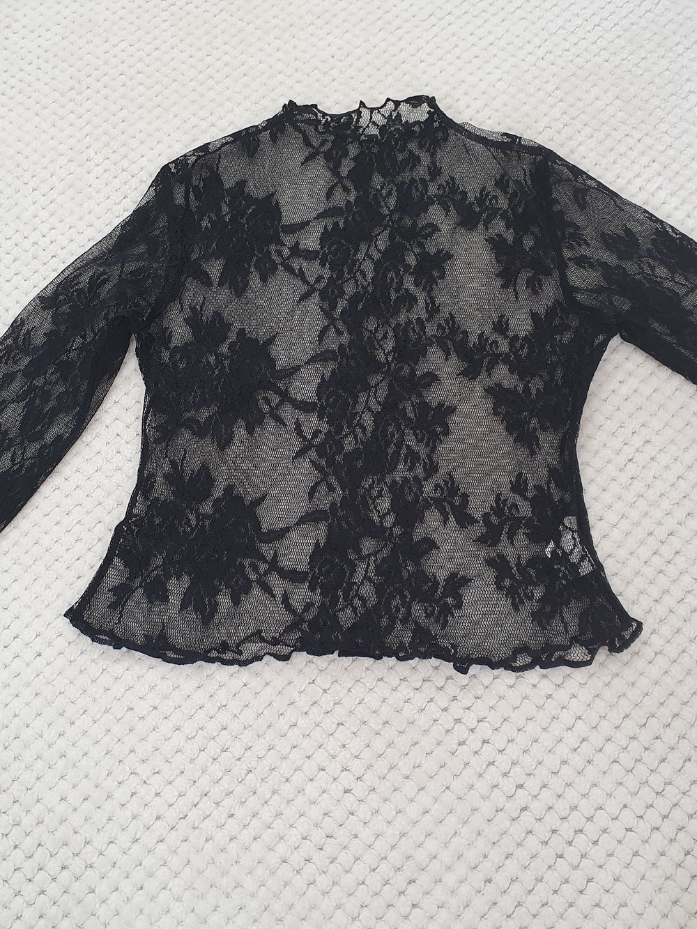 SHEIN Black Floral Lace Sheer Long Sleeve Top - Size M